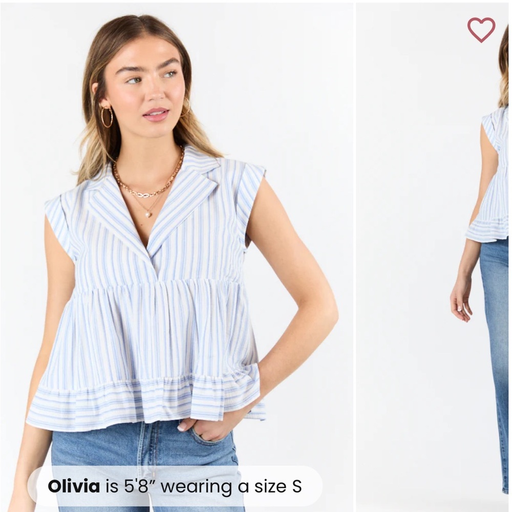 Pink Lily Blue and White Striped Blouse